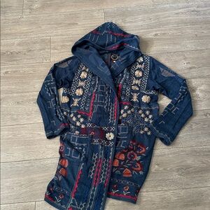 Johnny Was Navy and Red Embroidered Sweater Jacket